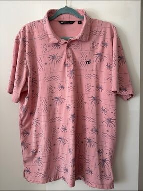 Men's Travis Mathew Pink Palm-Print Golf Polo